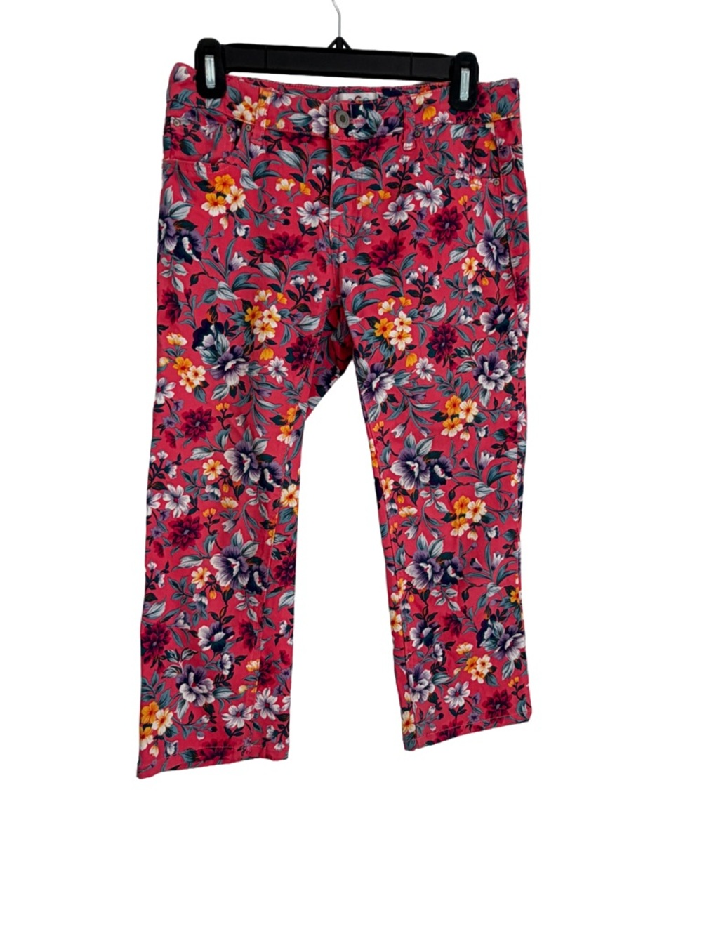 OSO Casuals Coral Floral Multicolor Capri Pants Size 2 Cropped Pants Zip Front